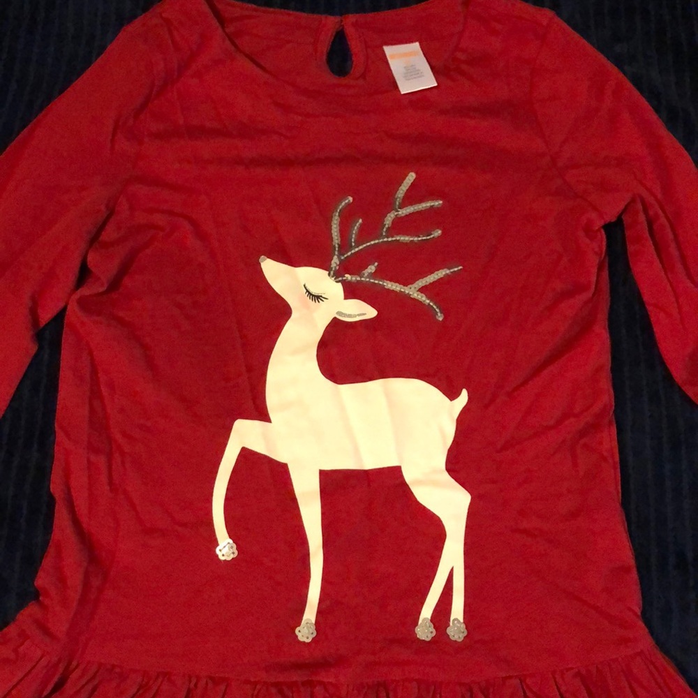 Girls Holiday Reindeer Appliqué Dress Size 10 Red